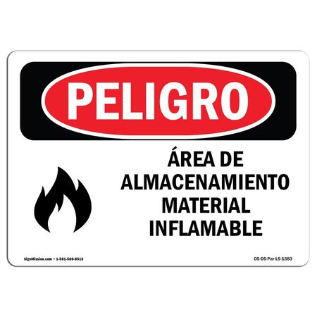 SIGNMISSION OSHA, Storage Area Flammable Material Spanish, 14in X 10in Rigid Plastic, OS-DS-P-1014-LS-1583 OS-DS-P-1014-LS-1583